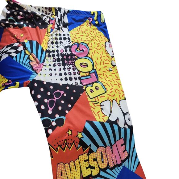 Graphic novelty print comic book plants fit and flare bootleg boot cut trendy - Picture 3 of 12